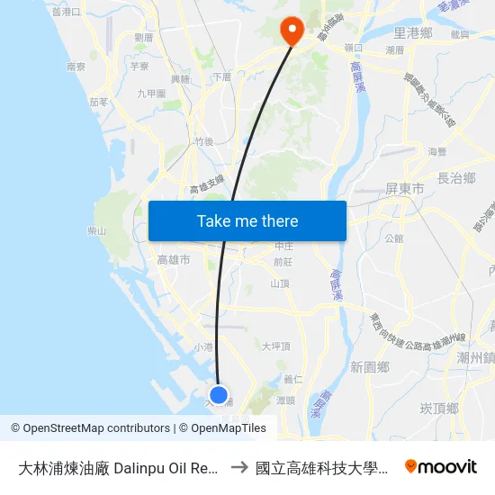 大林浦煉油廠 Dalinpu Oil Refinery Plant to 國立高雄科技大學燕巢校區 map