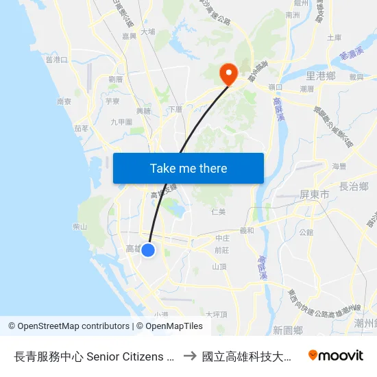 長青服務中心 Senior Citizens Service Center to 國立高雄科技大學燕巢校區 map