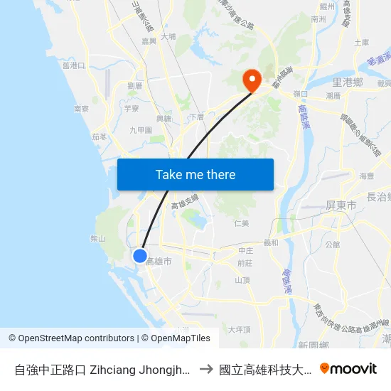 自強中正路口 Zihciang Jhongjheng Rd. Intersection to 國立高雄科技大學燕巢校區 map