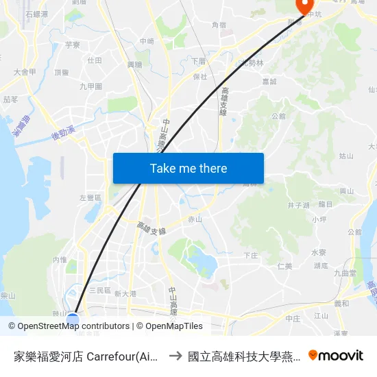 家樂福愛河店 Carrefour(Aihe Store) to 國立高雄科技大學燕巢校區 map