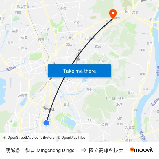 明誠鼎山街口 Mingcheng Dingshan St. Intersection to 國立高雄科技大學燕巢校區 map