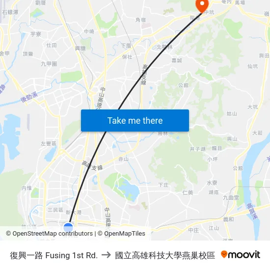復興一路 Fusing 1st Rd. to 國立高雄科技大學燕巢校區 map