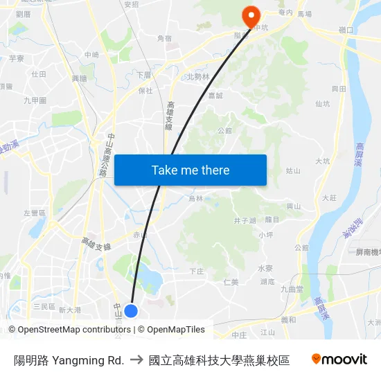 陽明路 Yangming Rd. to 國立高雄科技大學燕巢校區 map