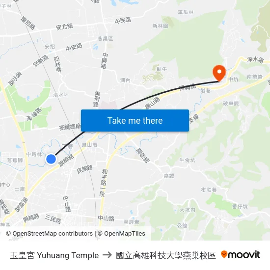 玉皇宮 Yuhuang Temple to 國立高雄科技大學燕巢校區 map