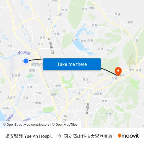 樂安醫院 Yue An Hospital to 國立高雄科技大學燕巢校區 map