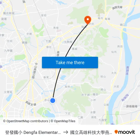 登發國小 Dengfa Elementary School to 國立高雄科技大學燕巢校區 map