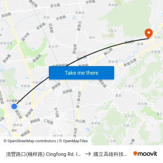 清豐路口(楠梓路) Cingfong Rd. Intersection(Nanzih Rd.) to 國立高雄科技大學燕巢校區 map