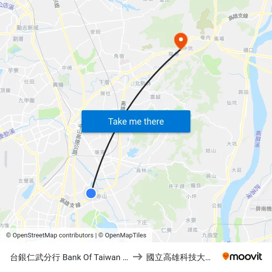 台銀仁武分行 Bank Of Taiwan Renwu Branch to 國立高雄科技大學燕巢校區 map