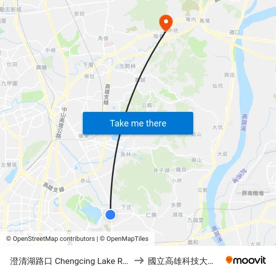 澄清湖路口 Chengcing Lake Rd. Intersection to 國立高雄科技大學燕巢校區 map