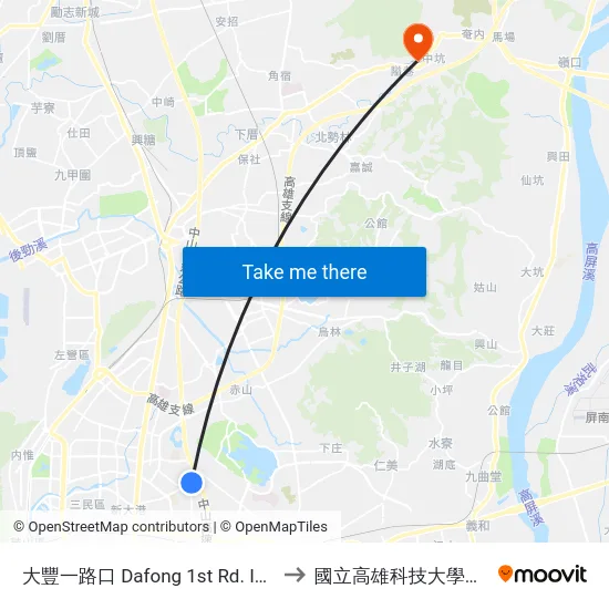 大豐一路口 Dafong 1st Rd. Intersection to 國立高雄科技大學燕巢校區 map