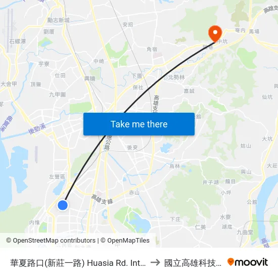 華夏路口(新莊一路) Huasia Rd. Intersection(Sinjhuang 1st Rd.) to 國立高雄科技大學燕巢校區 map