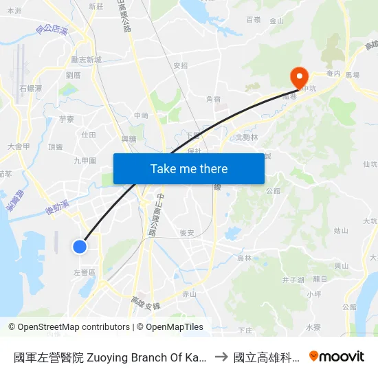 國軍左營醫院 Zuoying Military Hospital to 國立高雄科技大學燕巢校區 map
