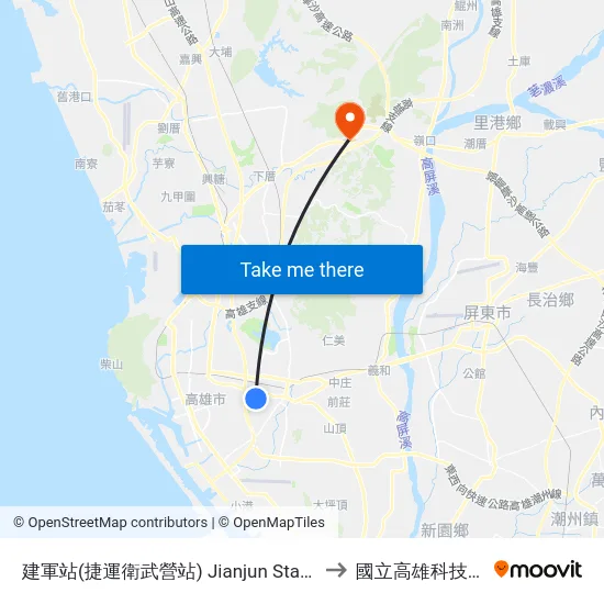建軍站(捷運衛武營站) Jianjun Station(Mrt Weiwuying Station) to 國立高雄科技大學燕巢校區 map