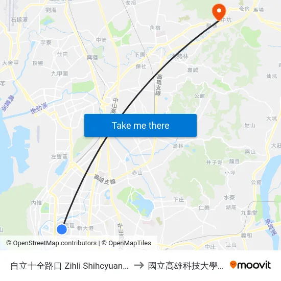 自立十全路口 Zihli Shihcyuan Intersection to 國立高雄科技大學燕巢校區 map