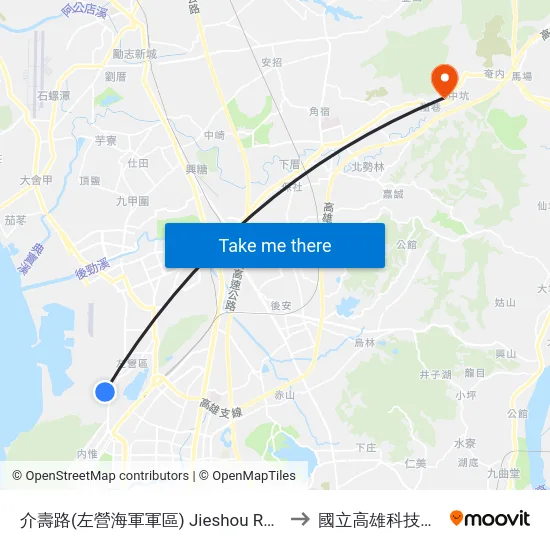 介壽路(左營海軍軍區) Jieshou Rd.(Zuoying Naval District) to 國立高雄科技大學燕巢校區 map