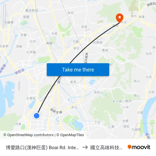 博愛路口(漢神巨蛋) Boai Rd. Intersection(Hanshin Arena ) to 國立高雄科技大學燕巢校區 map