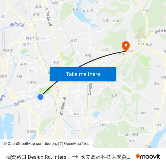德賢路口 Desian Rd. Intersection to 國立高雄科技大學燕巢校區 map