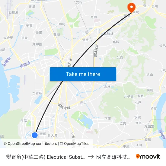 變電所(中華二路) Electrical Substation(Jhonghua 2nd Rd.) to 國立高雄科技大學燕巢校區 map