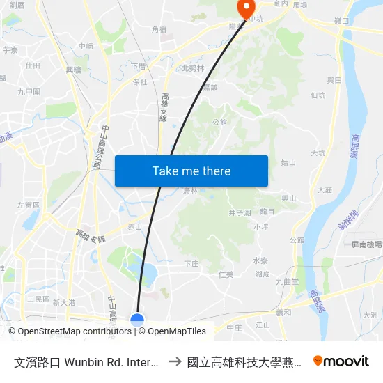 文濱路口 Wunbin Rd. Intersection to 國立高雄科技大學燕巢校區 map