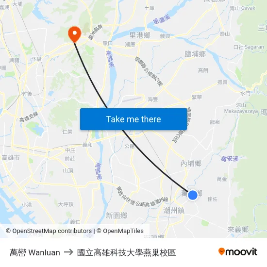 萬巒 Wanluan to 國立高雄科技大學燕巢校區 map