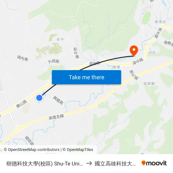 樹德科技大學(校區) Shu-Te University(Campus) to 國立高雄科技大學燕巢校區 map