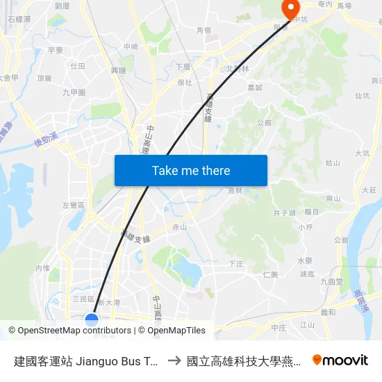 建國客運站 Jianguo Bus Terminal to 國立高雄科技大學燕巢校區 map