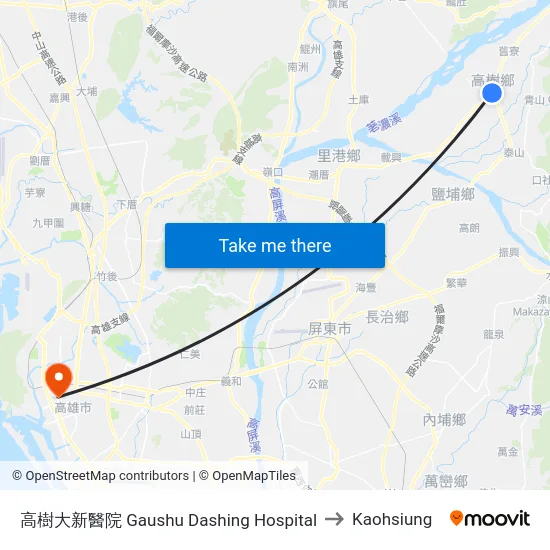高樹大新醫院 Gaushu Dashing Hospital to Kaohsiung map