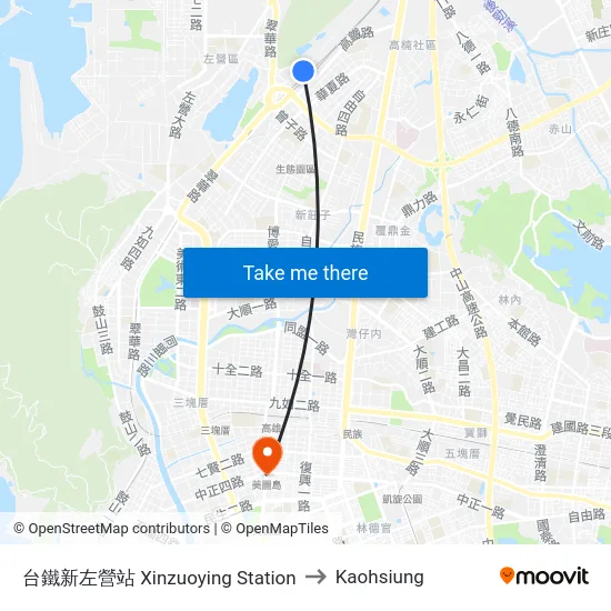 台鐵新左營站 Xinzuoying Station to Kaohsiung map