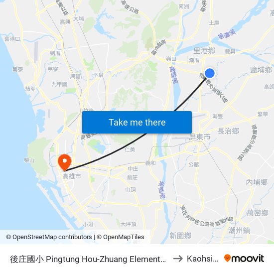 後庄國小 Pingtung Hou-Zhuang Elementary School to Kaohsiung map