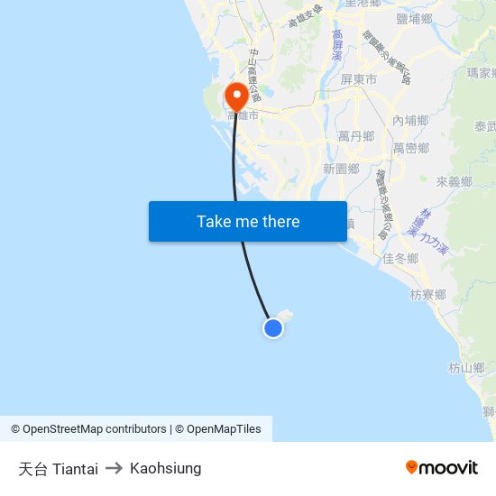 天台 Tiantai to Kaohsiung map