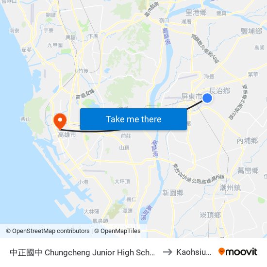 中正國中 Chungcheng Junior High School to Kaohsiung map