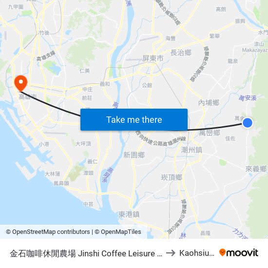 金石咖啡休閒農場 Jinshi Coffee Leisure Farm to Kaohsiung map