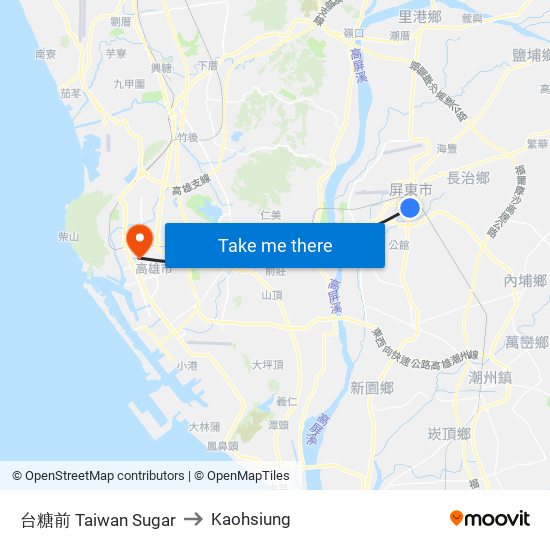 台糖前 Taiwan Sugar to Kaohsiung map