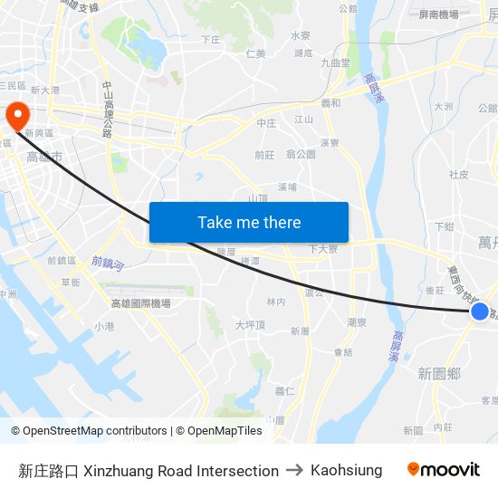 新庄路口 Xinzhuang Road Intersection to Kaohsiung map