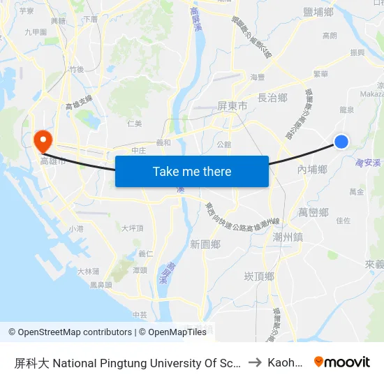 屏科大 National Pingtung University Of Science And Techno to Kaohsiung map