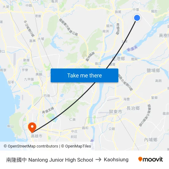 南隆國中 Nanlong Junior High School to Kaohsiung map