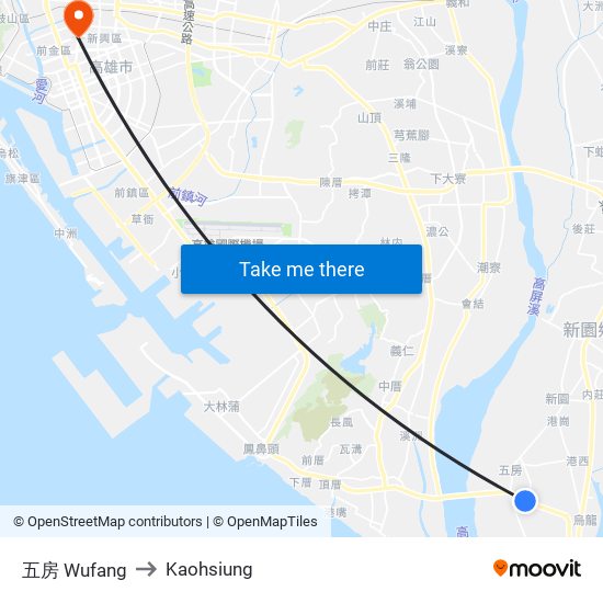 五房 Wufang to Kaohsiung map