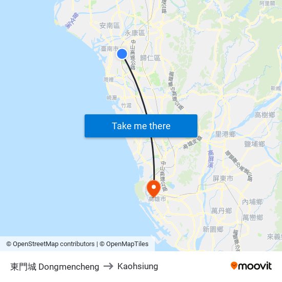 東門城 Dongmencheng to Kaohsiung map