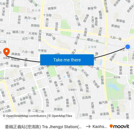 臺鐵正義站(澄清路) Tra Jhengyi Station(Chengcing Rd.) to Kaohsiung map