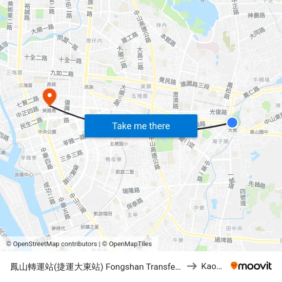 鳳山轉運站(捷運大東站) Fongshan Transfer Station(Mrt Dadong Station) to Kaohsiung map