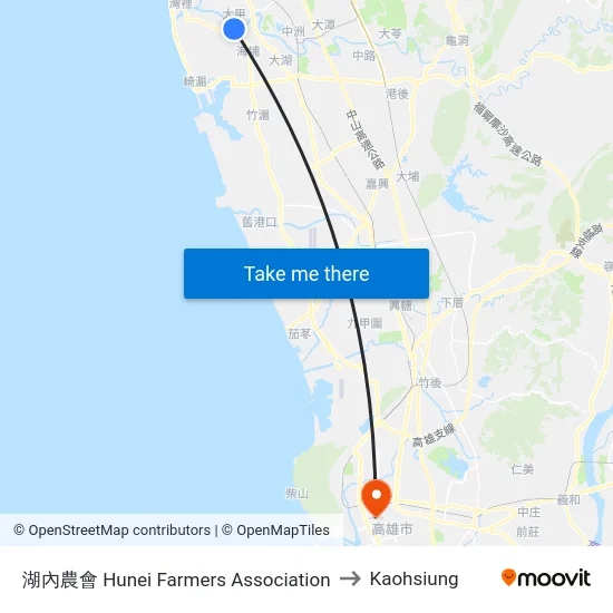 湖內農會 Hunei Farmers Association to Kaohsiung map