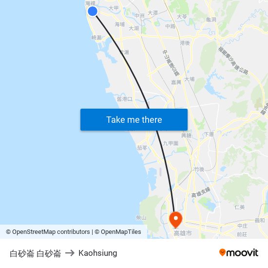 白砂崙 白砂崙 to Kaohsiung map