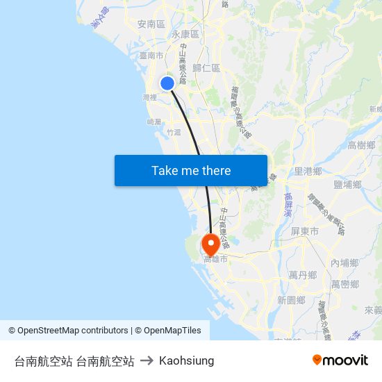 台南航空站 台南航空站 to Kaohsiung map