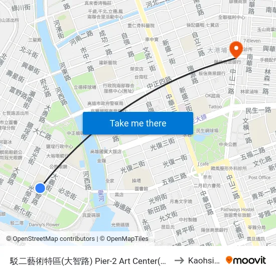 駁二藝術特區(大智路) Pier-2 Art Center(Dajhih Rd.) to Kaohsiung map