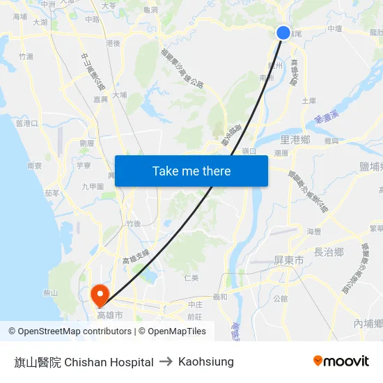 旗山醫院 Chishan Hospital to Kaohsiung map