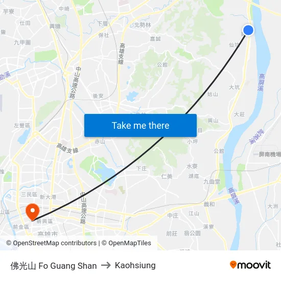 佛光山 Fo Guang Shan to Kaohsiung map