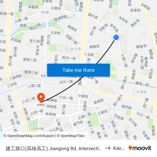 建工路口(高雄高工) Jiangong Rd. Intersection(Kaohsiung Industial High School) to Kaohsiung map