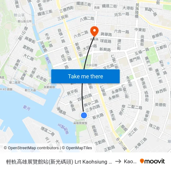 輕軌高雄展覽館站(新光碼頭) Lrt Kaohsiung Exhibition Center Station(Singuang Pier) to Kaohsiung map