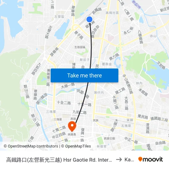 高鐵路口(左營新光三越) Hsr Gaotie Rd. Intersection(Zuoying Shin Kong Mitsukoshi Department Store) to Kaohsiung map