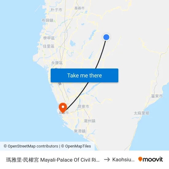 瑪雅里-民權宮 Mayali-Palace Of Civil Rights to Kaohsiung map